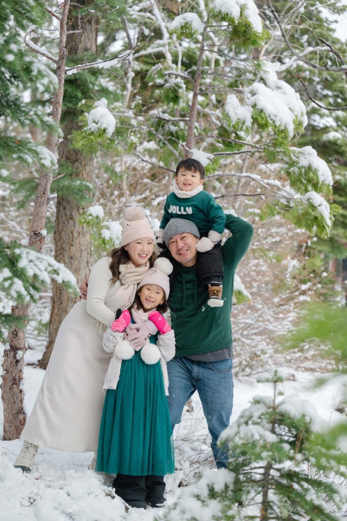 Winter family portrait with toddler and 5 year old