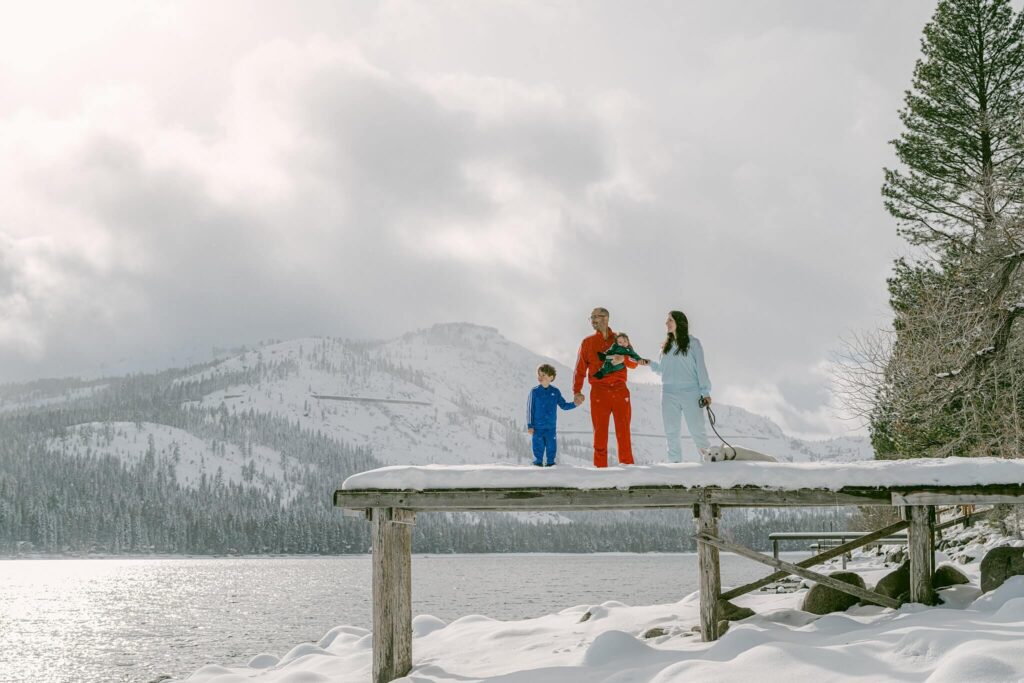 Winter family portrait session at Donner Lake in Truckee photographed by North Tahoe family photographer Annie X Photographie