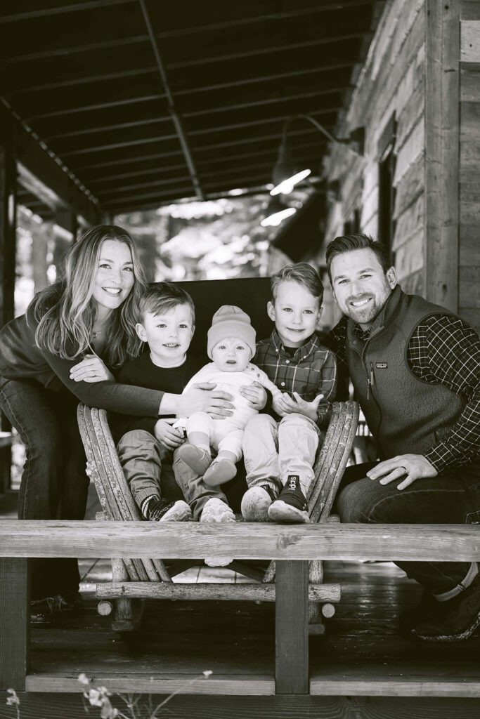 Martis camp family session with toddlers melting down often but beautiful black and white image