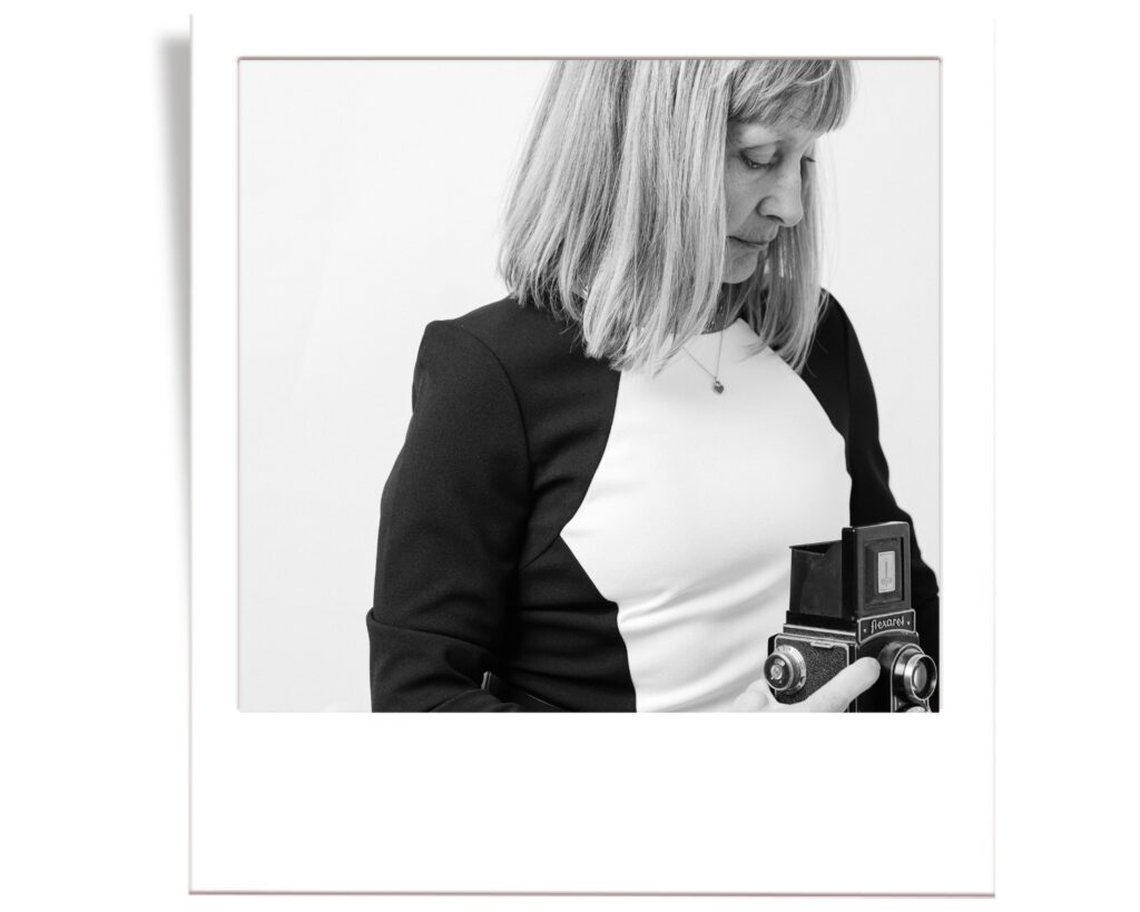 Annie Robillard owner and main photographer for Annie X photographie in black and white with medium format camera