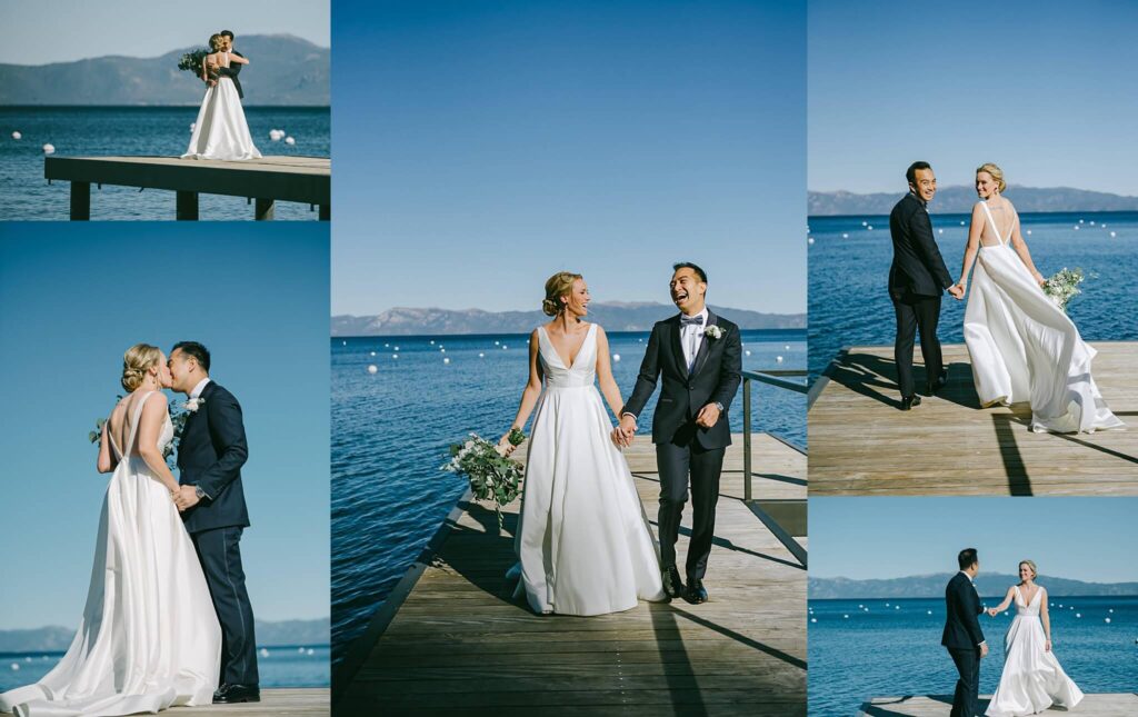 Couple on end of dock on Lake Tahoe