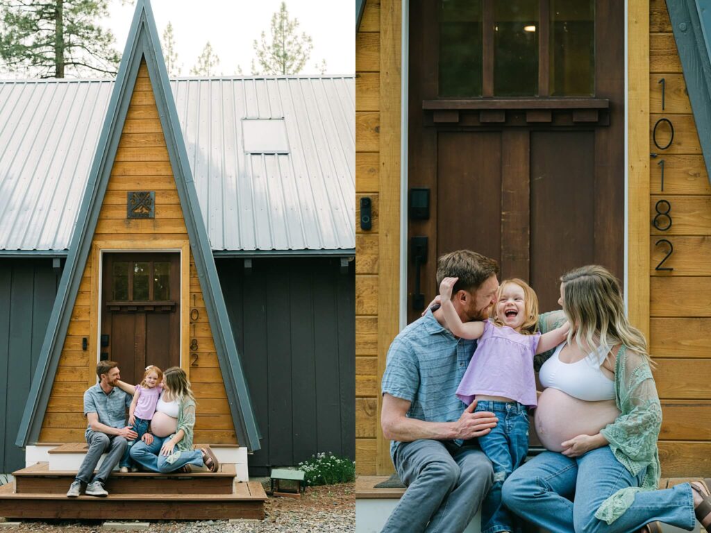 truckee family photographer capturing family in front of their home entrance