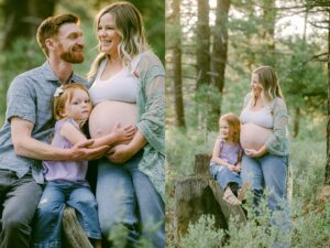 Truckee family photographer capturing outside pregnancy portrait with toddler