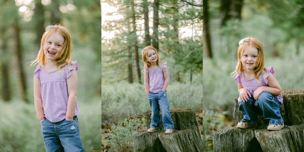 girl toddler many faces during portrait session in North lake Tahoe, california early summer