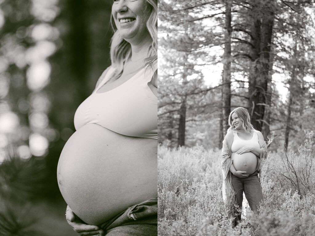 truckee family photographer pregnancy mama and belly in black and white