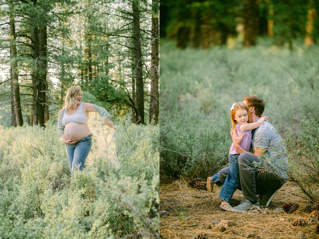 collage of mama and dad and toddler girl both red heads hugging