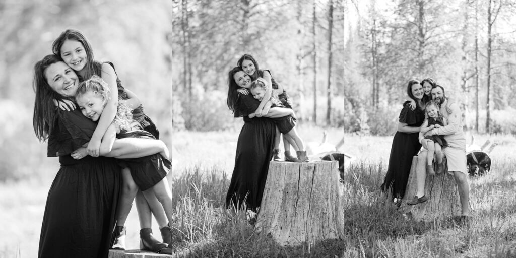 black and white collage of family in North lake Tahoe