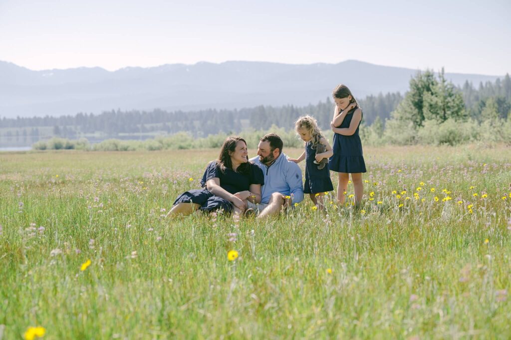 Family portrait in a Truckee meadow photographed by North Lake family photographer Annie X