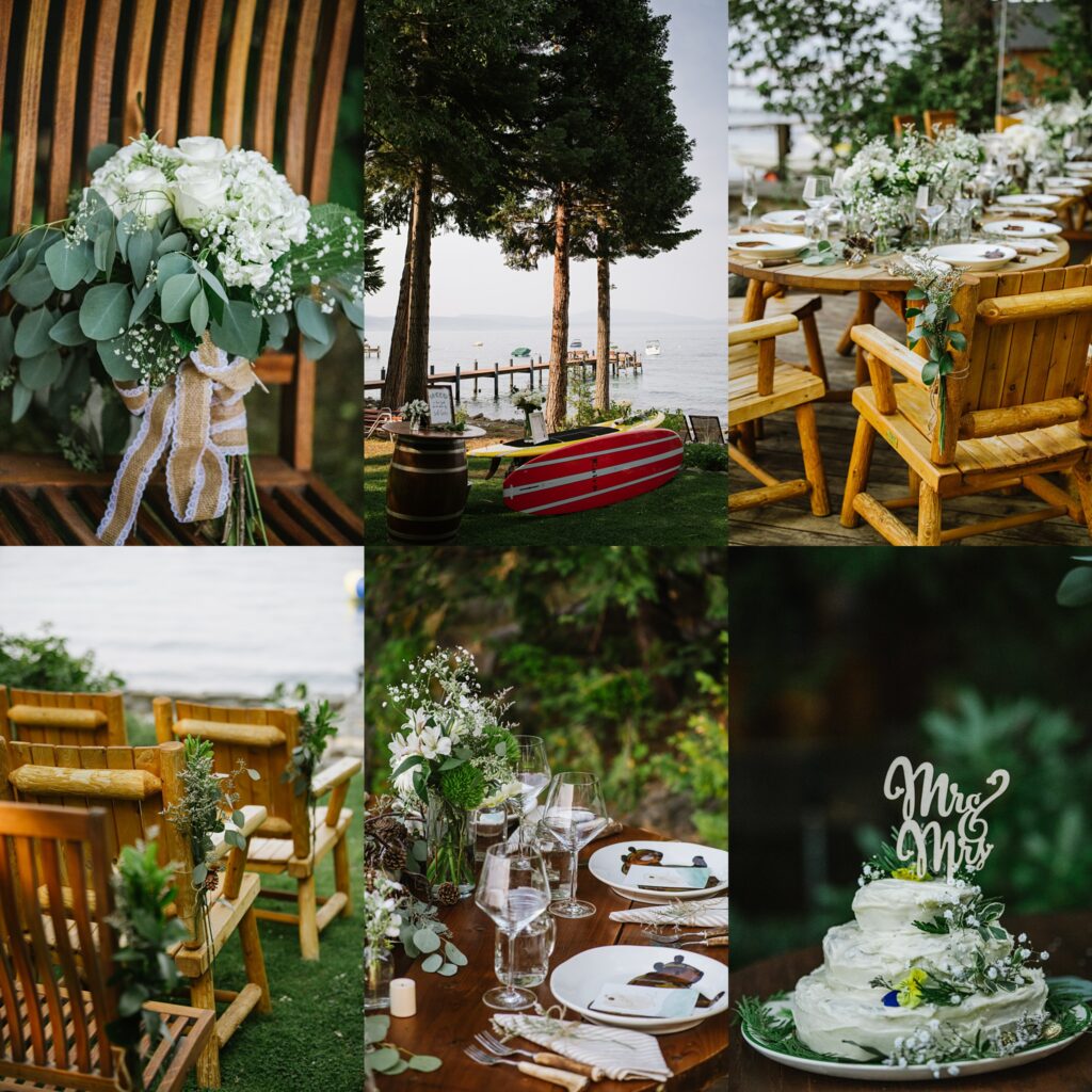 Lake Tahoe micro wedding details and settings collage captured by Annie X Photographie