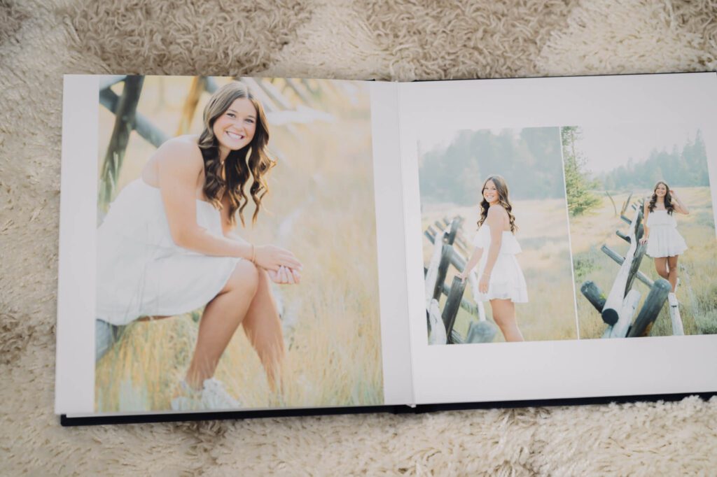 Navy silk senior heirloom portrait book designed by Annie X