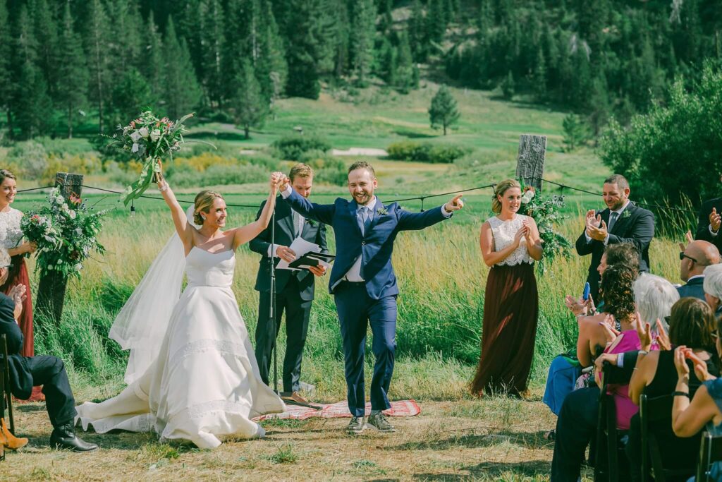 Just married at Olympic Valley stables wedding