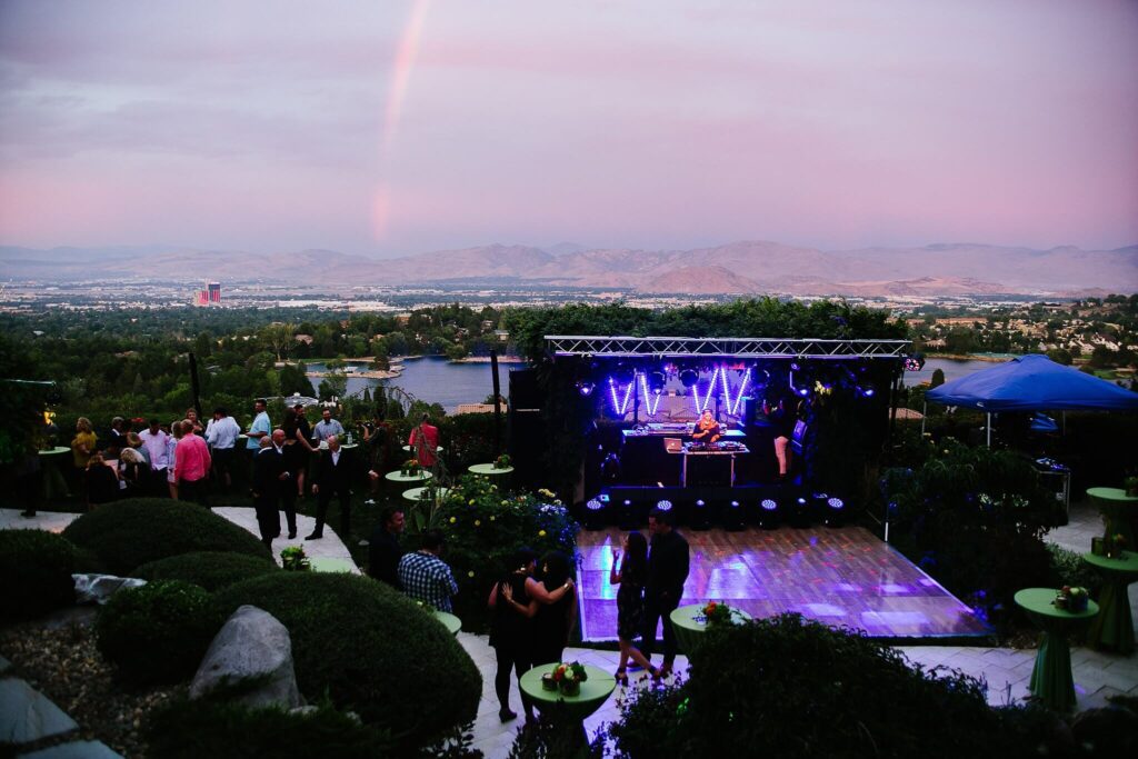 Snoop Dogg private event set up with mother nature showing all it's colors with rainbow and pink skies at sunset captured by private event photographer Lake Tahoe