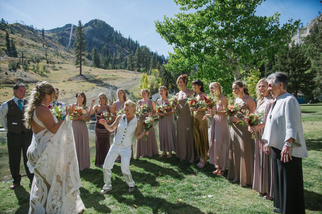 Wedding first look at Palisades Tahoe photographed by Lake Tahoe wedding photographer Annie X Photographie