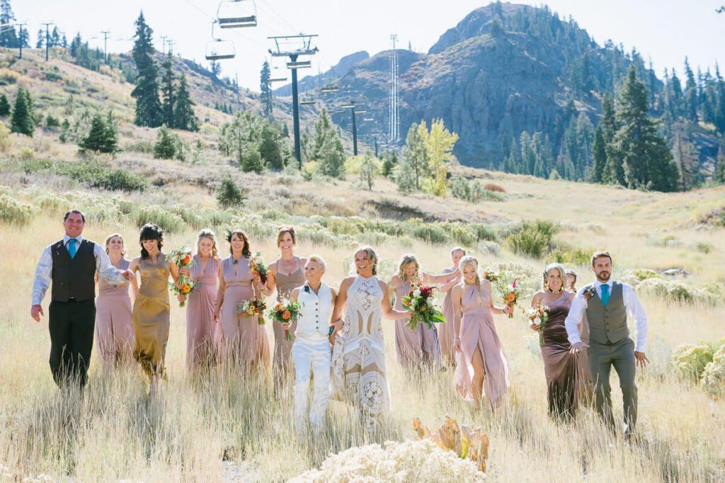After a wedding first look straight into wedding party photographed by Tahoe wedding photographer Annie X