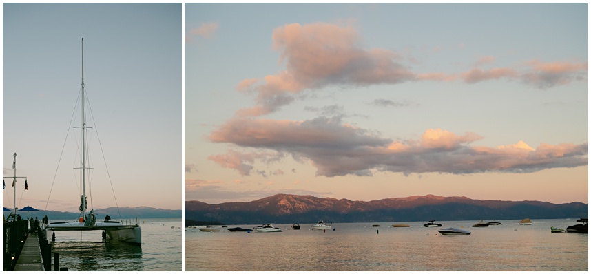 leaving the Cloud Sierra catamaran after the Tahoe boat wedding at sunset.
