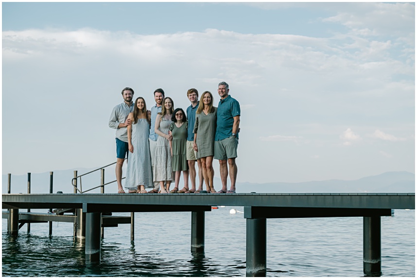 Editorial style family portraits at a private Lake Tahoe lakefront home