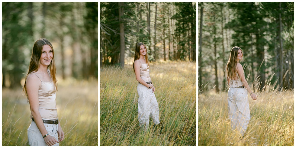 Tahoe senior photos in golden tall grass and backlight with Truckee high senior girl photographed by Annie X Photographie