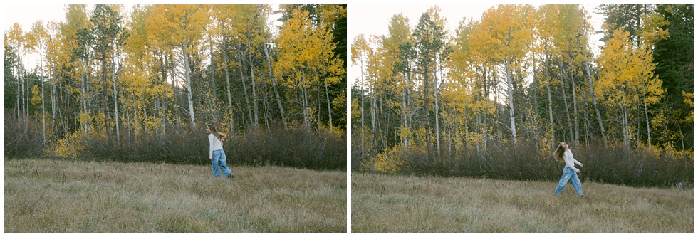 a little fun capturing this Truckee senior fall photos with wind in her hair running through a Tahoe meadow