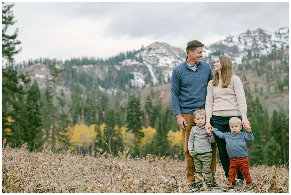 Fall family session in Lake Tahoe mountains with two toddlers captured by Tahoe family photographer Annie X Photographie