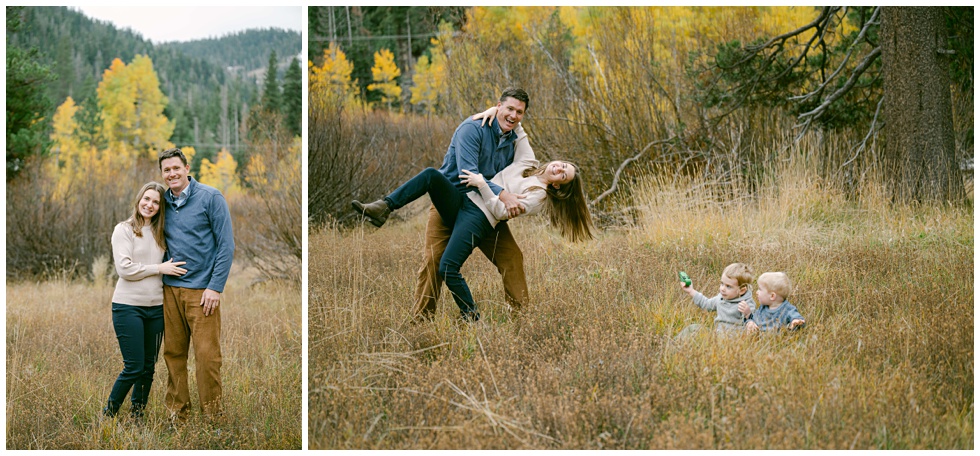Playful fall family portrait session in a Tahoe meadow