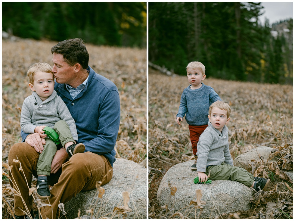 Family portraits in the fall dad and her toddler boys
