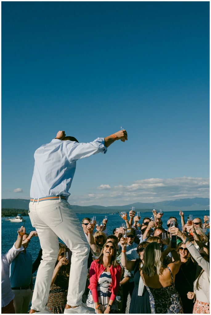 Lake Tahoe event photographer Annie X capturing birthday celebration aboard the Tahoe Bleu Wave