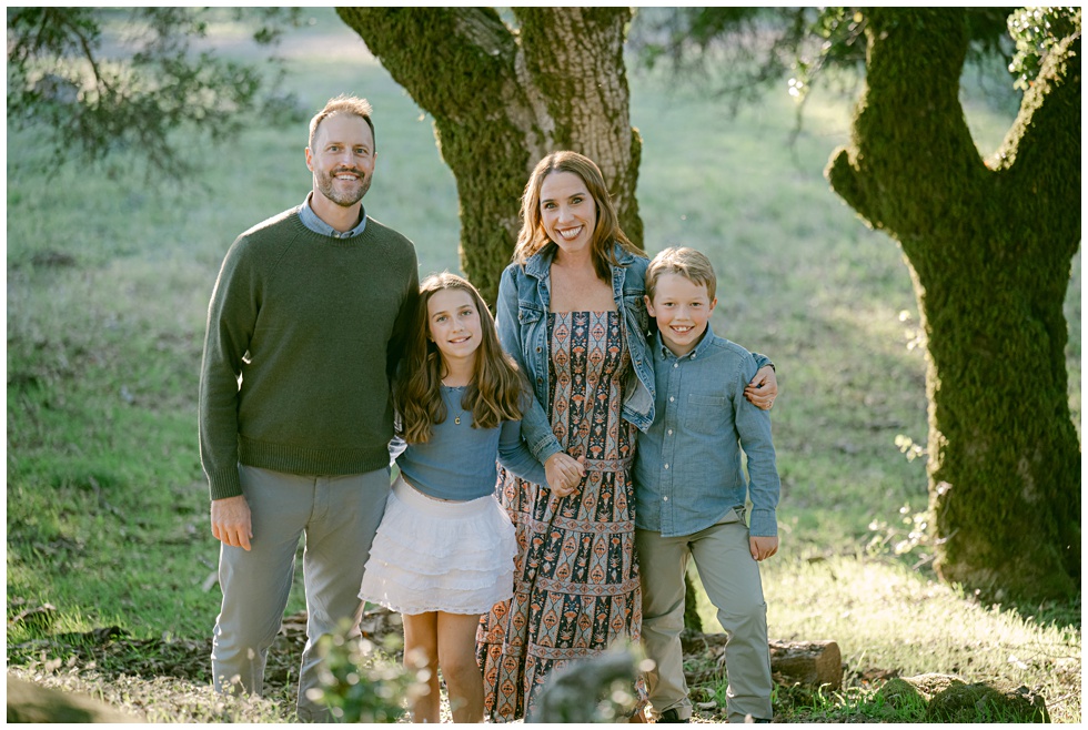 Family portraits captured by Marin family photographer Annie X Photographie with oak trees and warm light