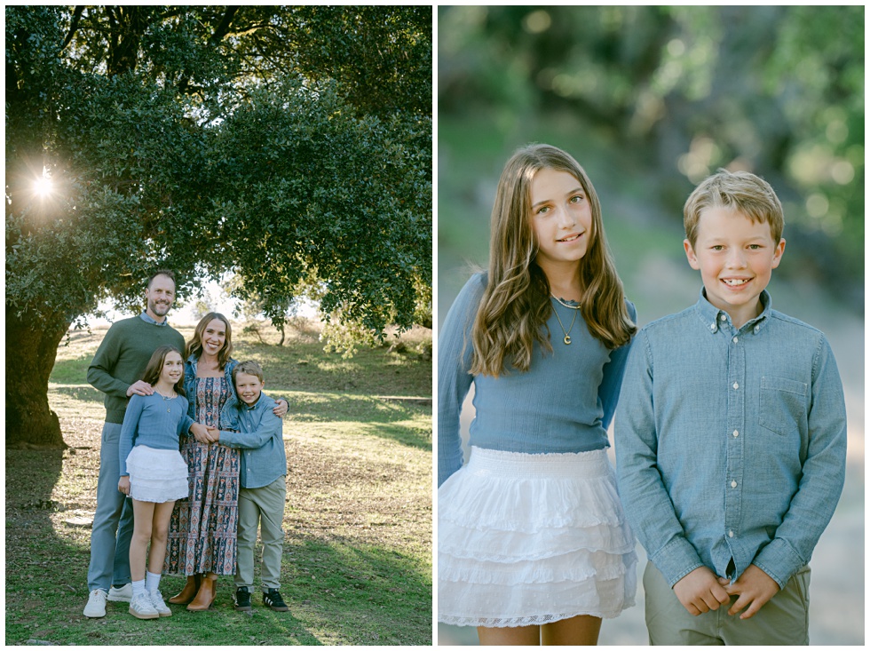 Natural family photo under oak trees on Mt. Tam taken by Annie X
