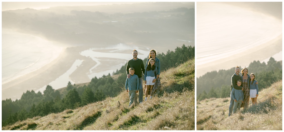 Marin family photos at Mt. Tamalpais during golden hour with Bolinas views