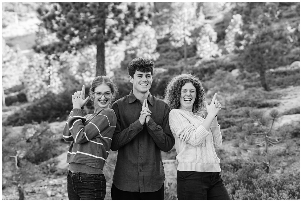 North Lake Tahoe photographer photographing three siblings in Palisades Tahoe neighborhood