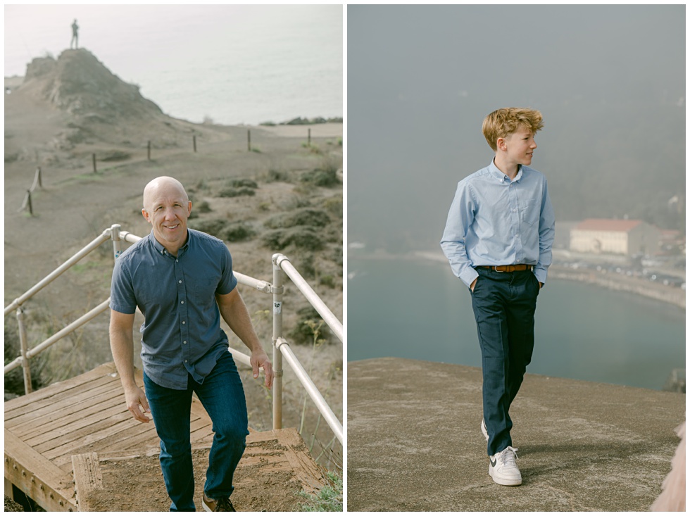 Candid portraits of father and one of his sons during a Marin family photography session by Annie X Photographie
