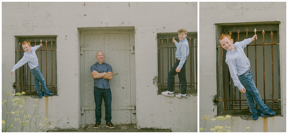 Dad and his sons natural portrait in front of the bunkers at PT Cavallo
