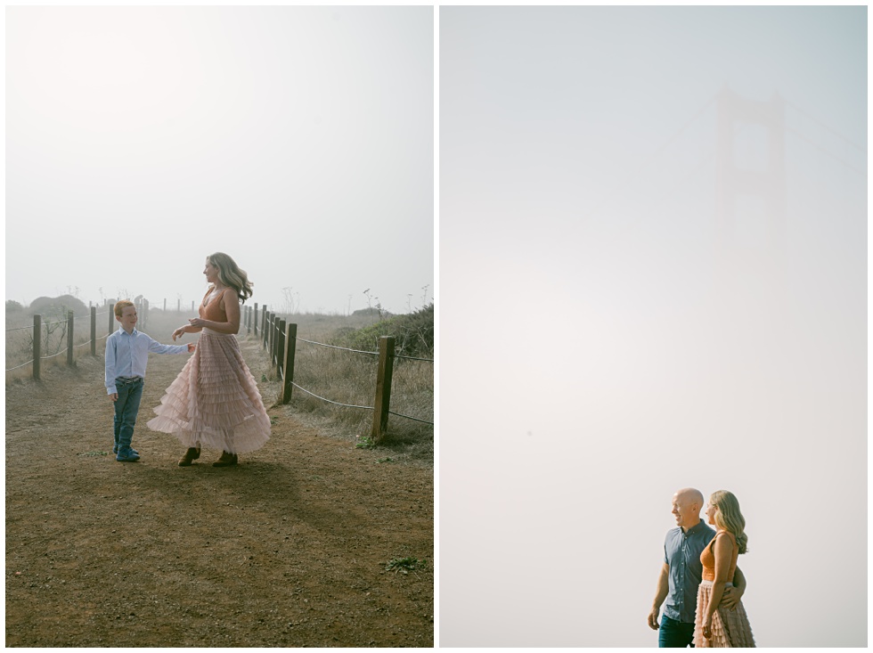 candid portraits in Sausalito on a foggy morning Marin family session