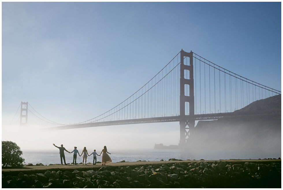 Family portraits with foggy view of Golden Gate Bridge at Point Cavallo