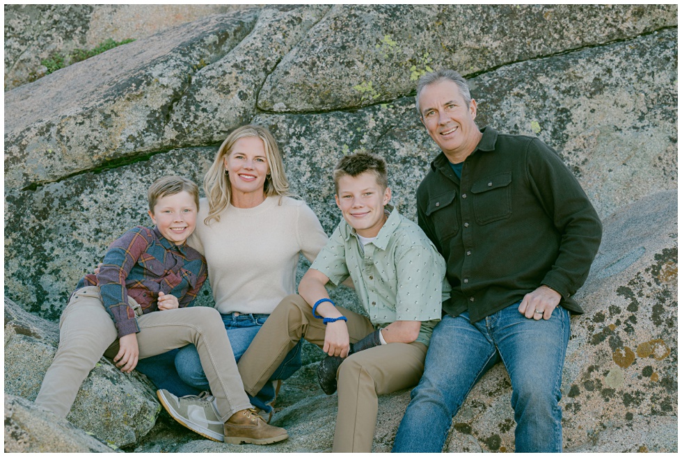 Tahoe family photos on Donner Summit with granite textures captured by Tahoe family photographer Annie X