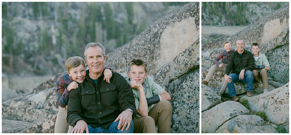 Dad and his boys during a fall family photo session on Donner Summit in granite captured by Truckee family photographer Annie X Photographie