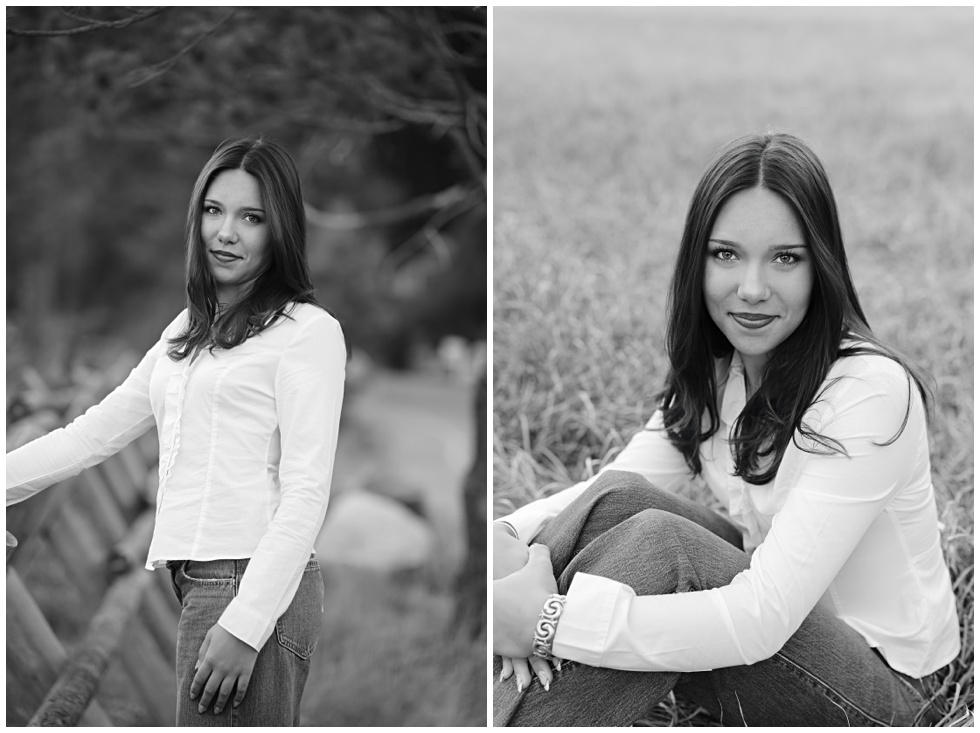 Portrait of senior girl in casual fall outfit during Palisades Tahoe senior photos in black and white