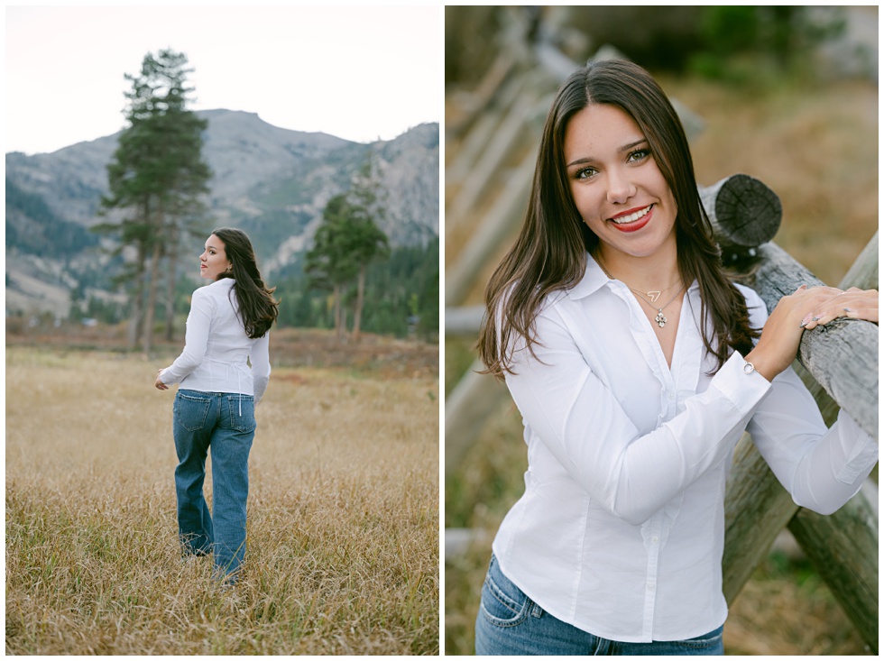 Fall senior portrait with warm light in Olympic Valley near Palisades Tahoe
