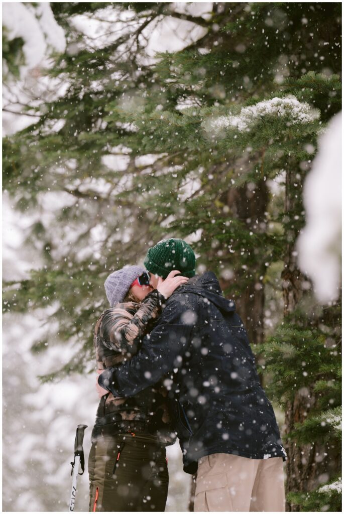 snowstorm wedding proposal in Martis Camp photographed by Tahoe photographer Annie X