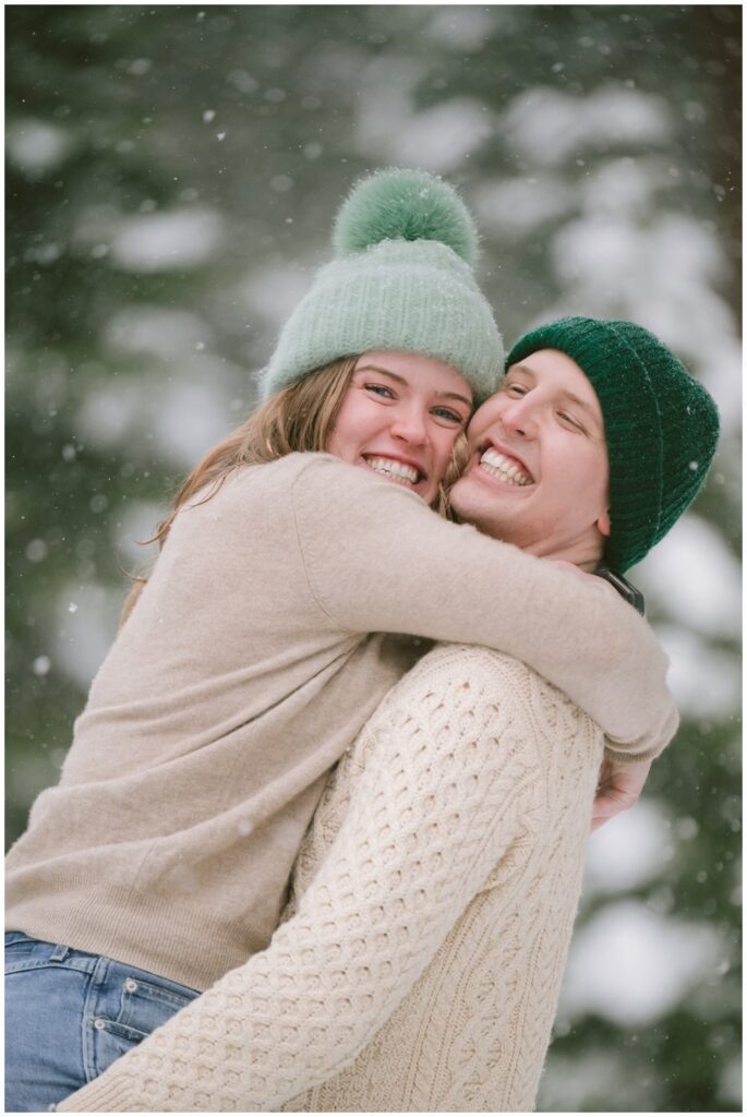 surprise proposal during a Tahoe winter storm captured by Truckee proposal photographer