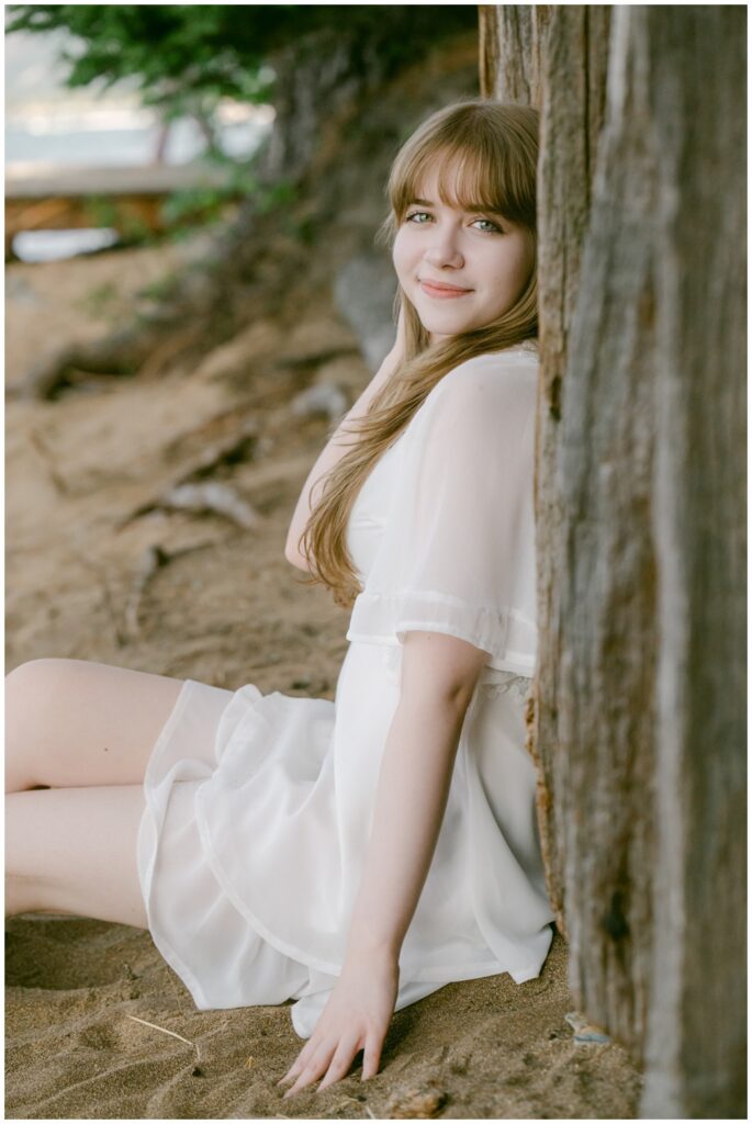 Senior portrait on the beach at Valhalla, South Lake Tahoe