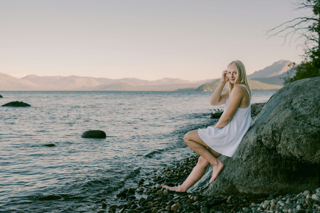 Reno senior photos taken in the golden light of Lake Tahoe