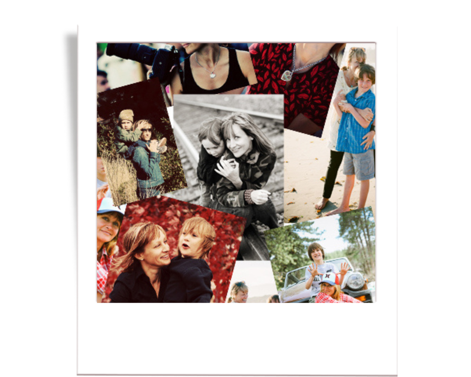 Collage of Annie X Photographie with her son when young.